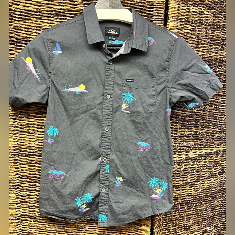 O'Neill-Black Shirt w/Tropical‎ Print-Youth Large